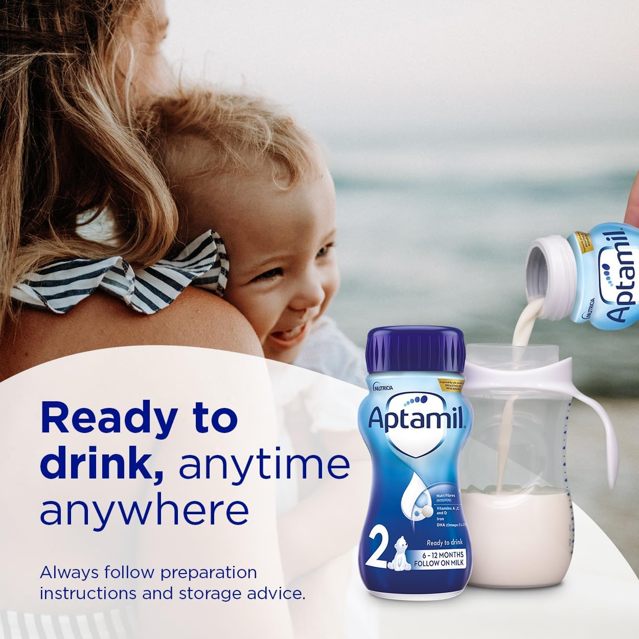 Aptamil 2 Follow On Baby Milk Ready to Use Liquid Formula, 6-12 Months, 200 ml, (Pack of 18) - Medaid