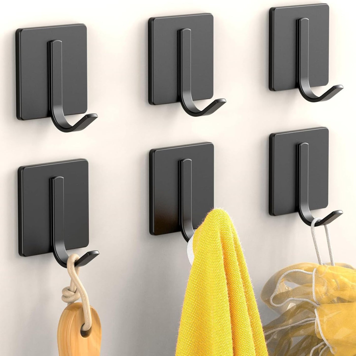 Yoawllty 6 Pack Towel Hooks for Bathroom,Adhesive Wall Hooks for Hanging,Heavy Duty Towel Rack Wall Mounted,Coat Hooks,Shower Hooks for Hanging Robe,Kitchen Hooks (Black) - Medaid