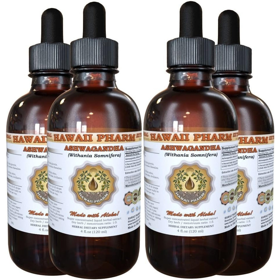Hawaii Pharm Ashwagandha Liquid Extract, Organic Ashwagandha (Withania Somnifera) Dried Root Tincture Supplement 15x4 oz - Medaid