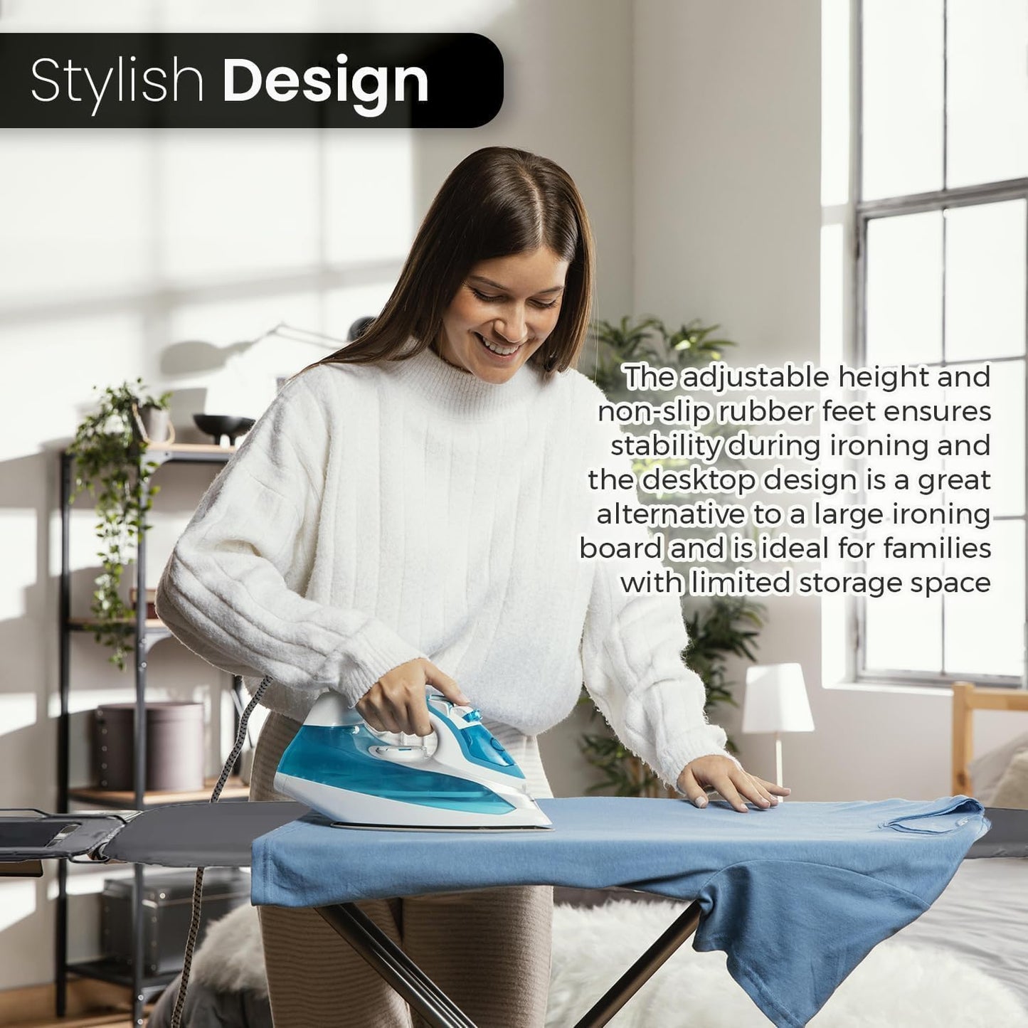 12"x36" Ironing Board with Heat Resistant Cover and Thicken Felt Pad, Adjustable Height ironing board (Black) - Medaid