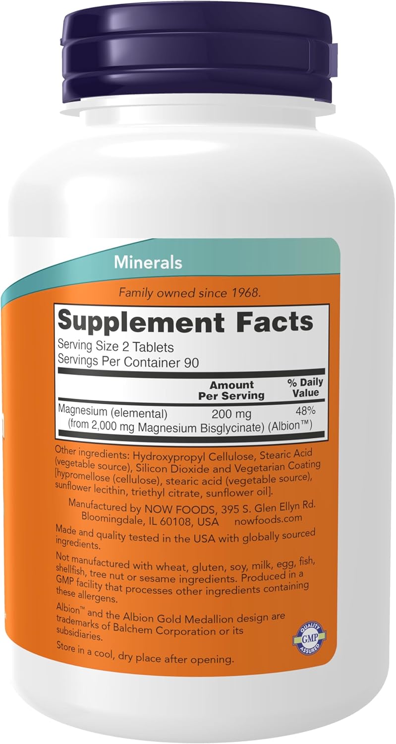 NOW Foods Supplements, Magnesium Glycinate 100 mg, Highly Absorbable Form, 180 Tablets - Medaid