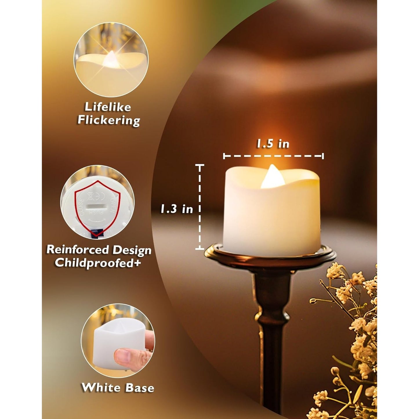 MOMENT 12-Pack Flameless LED Tea Lights Candles Battery Operated, 200+Hour Fake Electric Candles TeaLights for Votive, Aniversary, Wedding Centerpiece Table Decor, Funeral, Halloween, Christmas - Medaid