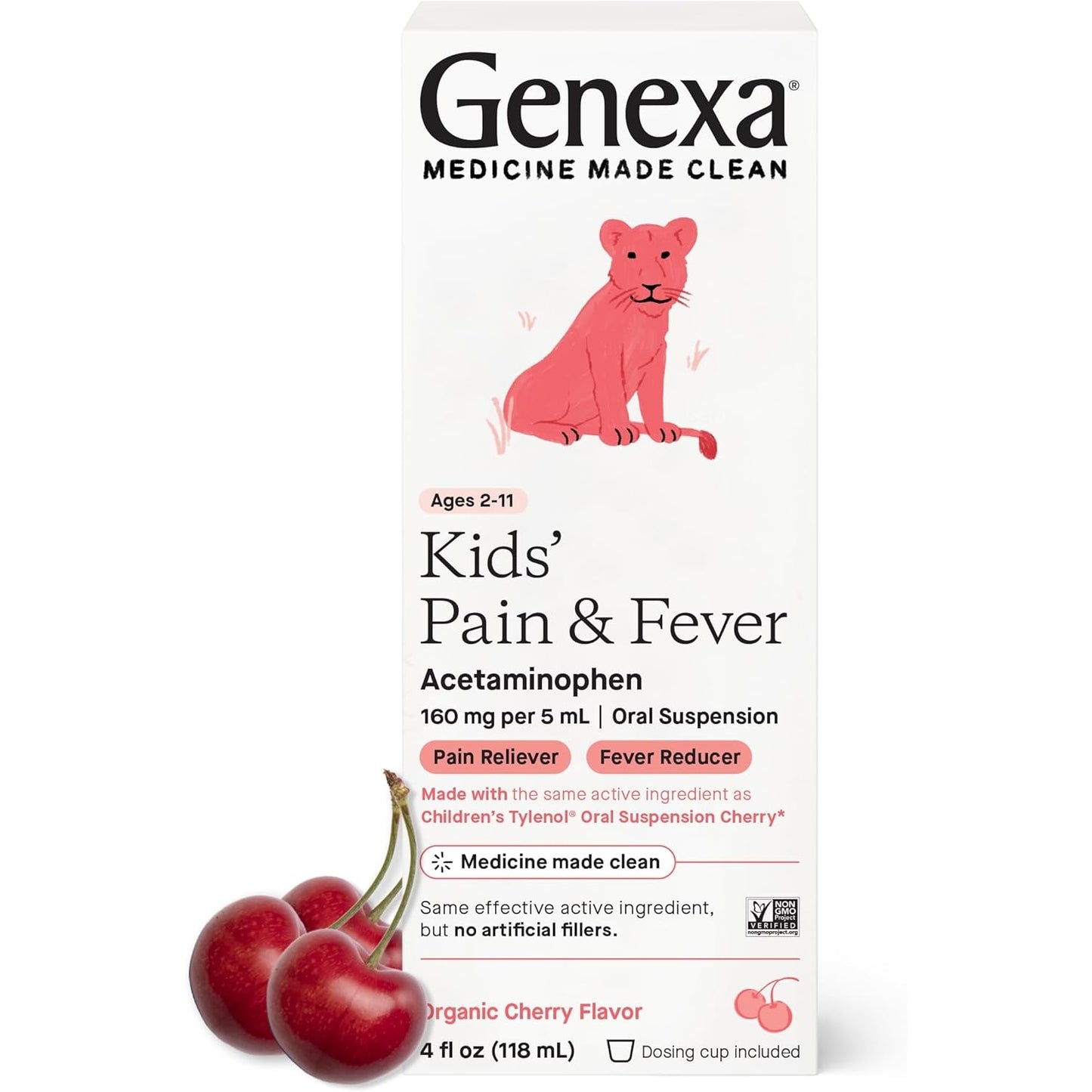 Genexa Kids’ Pain and Fever Reducer | Childrens Acetaminophen, Dye Free, Liquid Oral Suspension Medicine for Kids 2-11 | Delicious Organic Cherry Flavor | 160 mg per 5mL | 4 Fluid Ounces - Medaid