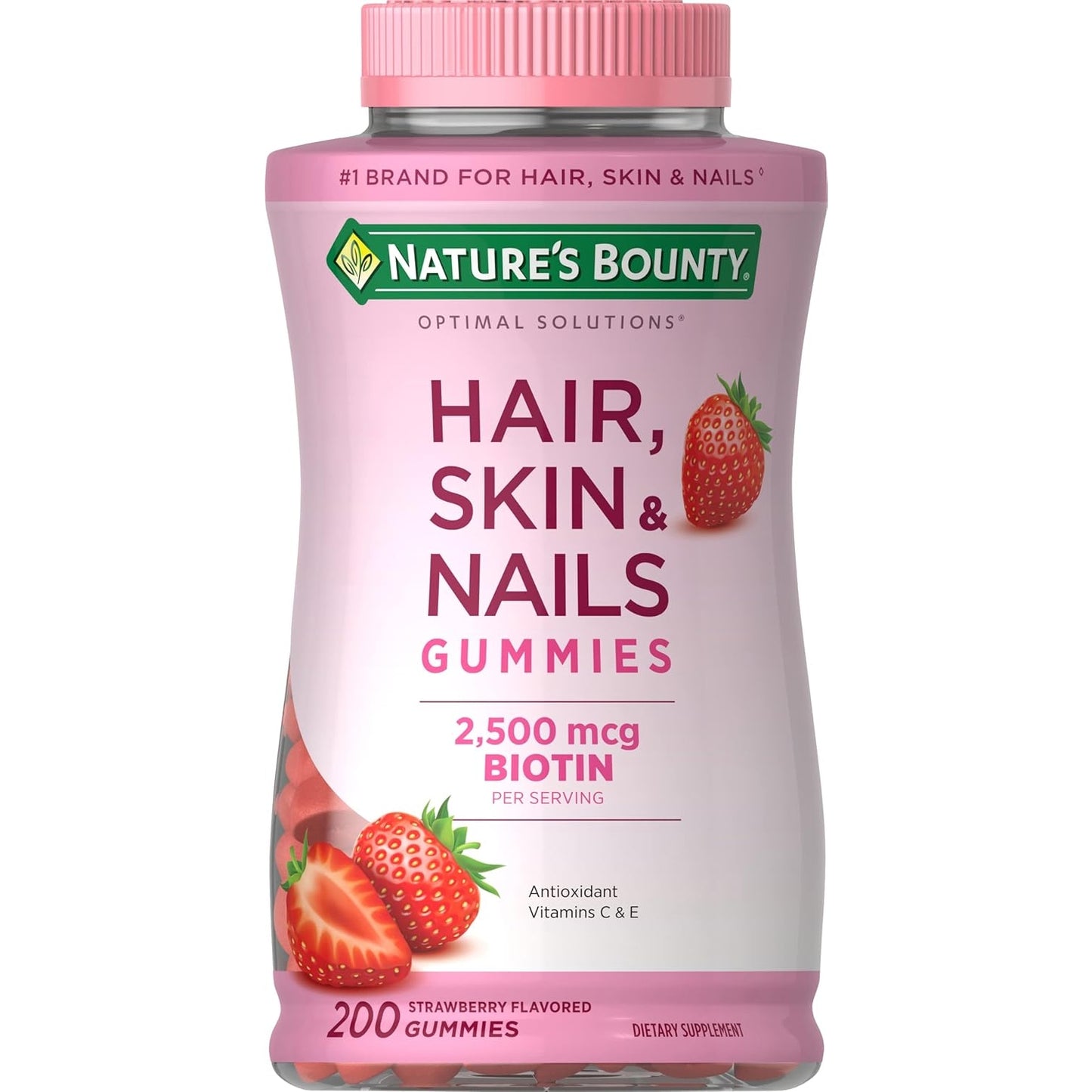Nature's Bounty Optimal Solutions Hair, Skin and Nails Gummies with Biotin, 25000 mcg, Strawberry Flavored, 200 Count - Medaid