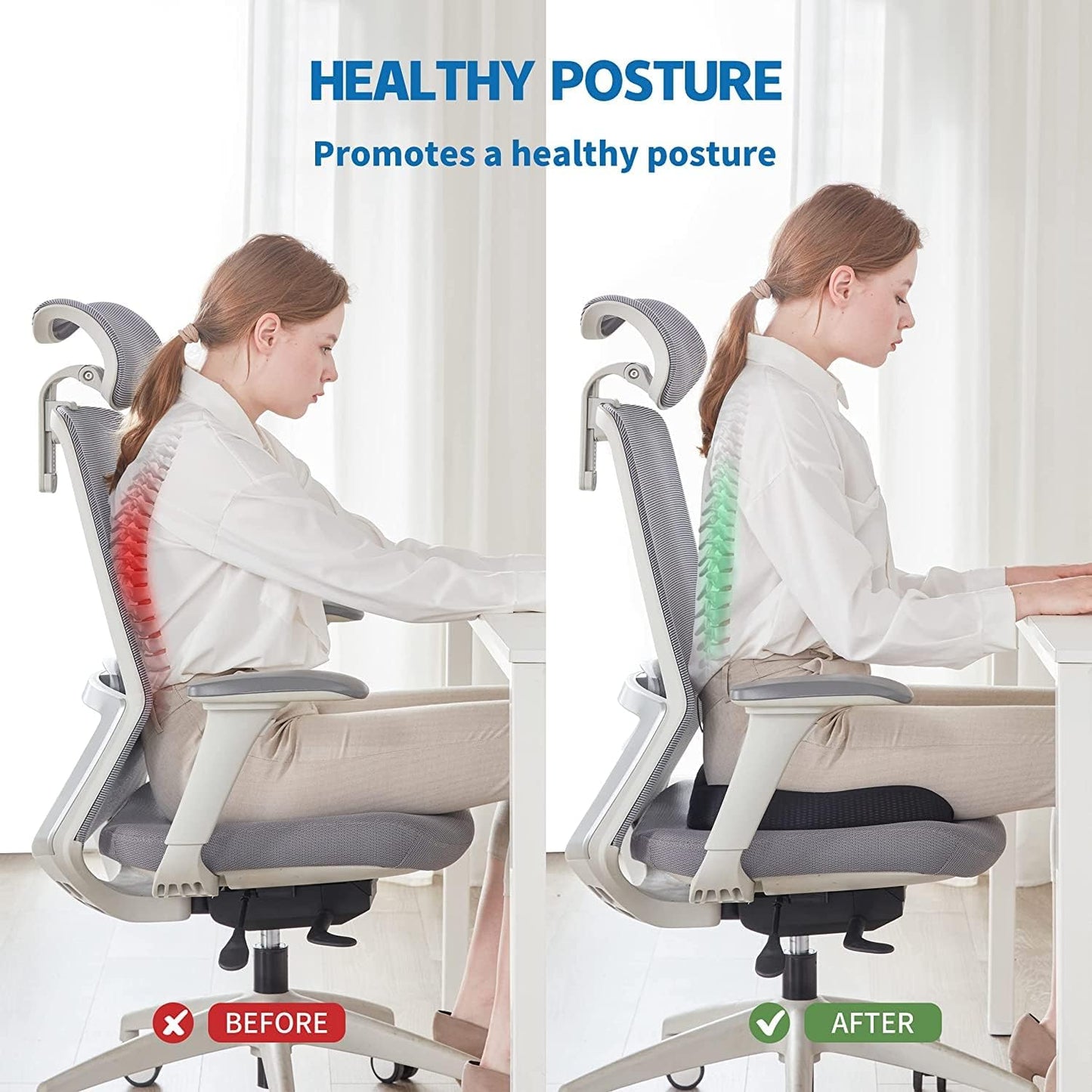 Seat Cushion Non-Slip Desk Chair Cushion Back, Coccyx, Sciatica, Tailbone Pain Relief Butt Pillow - Medaid