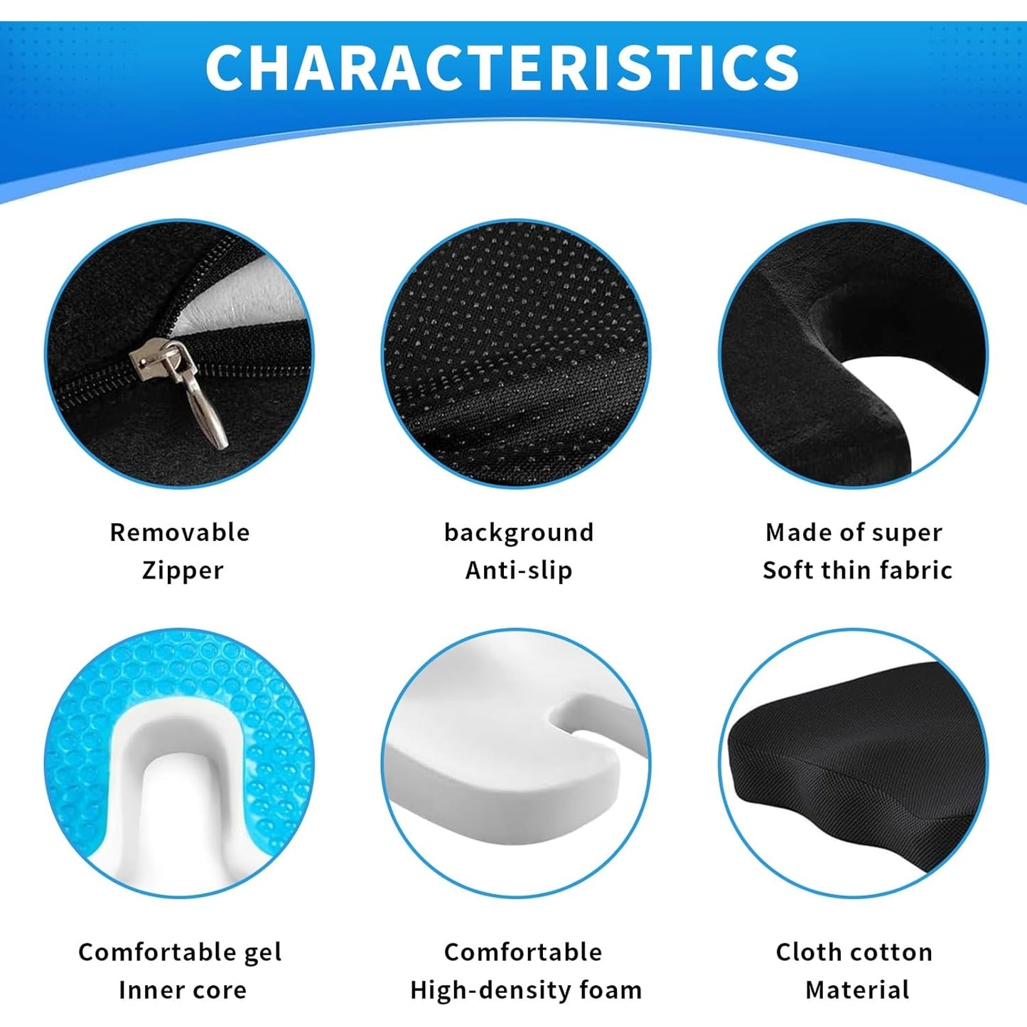 Seat Cushion Non-Slip Desk Chair Cushion Back, Coccyx, Sciatica, Tailbone Pain Relief Butt Pillow - Medaid