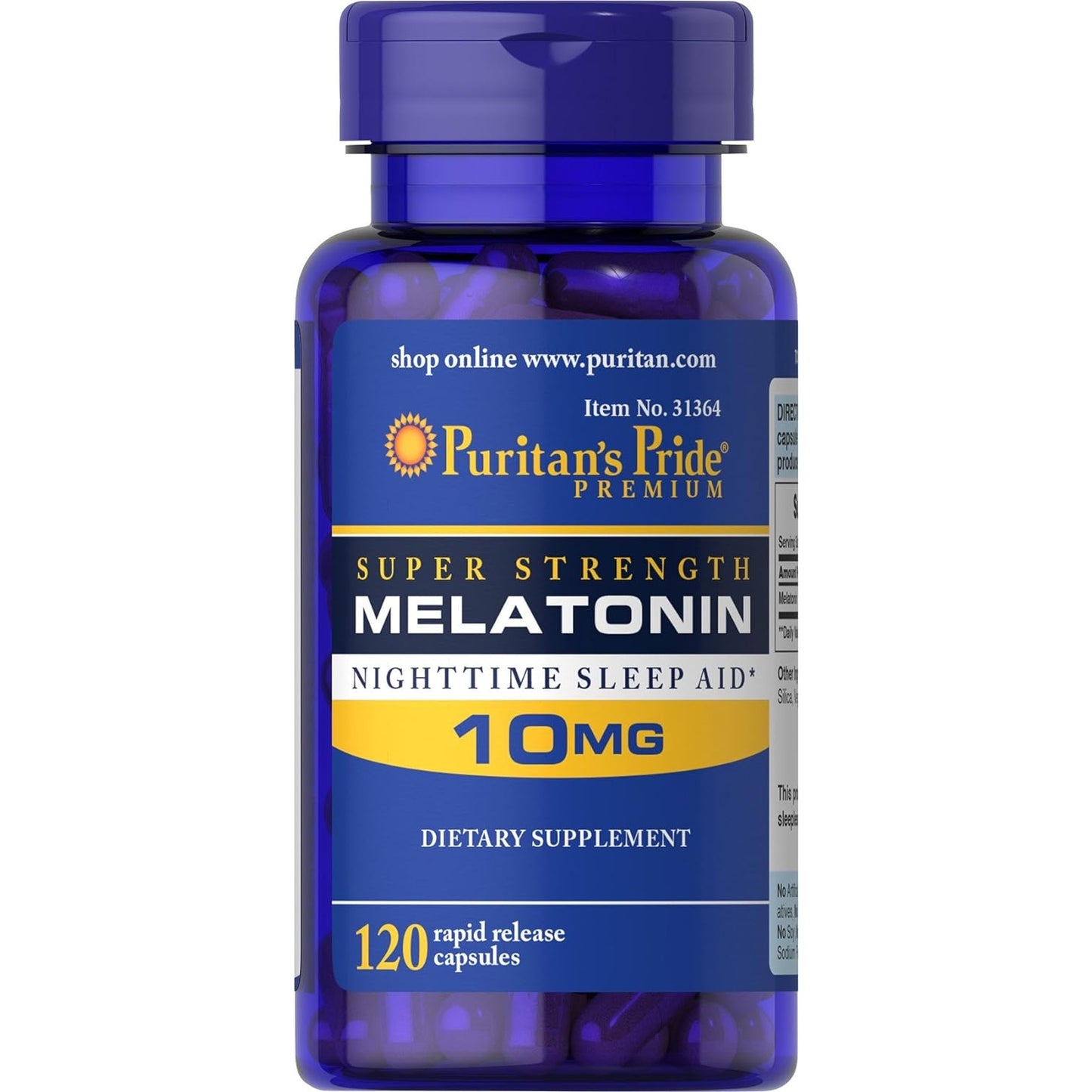 Puritan's Pride Rapid Release Melatonin 10Mg Capsule, Supports Sound Sleep, 120 Count, (Package May Vary) - Medaid