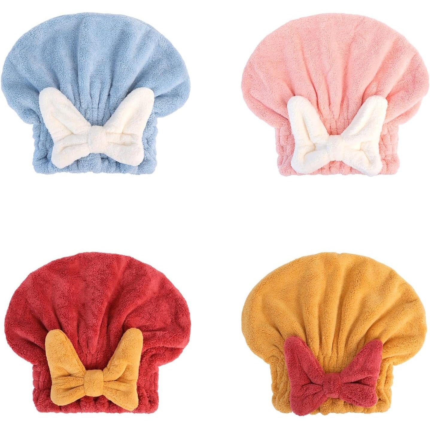 4 Pack Microfiber Hair Dry Towels Head wrap Bandana with Bow Shower Cap Hair Turban hair Wrap Bath Cap for Curly Long & Wet Hair Gift for Women (A) - Medaid