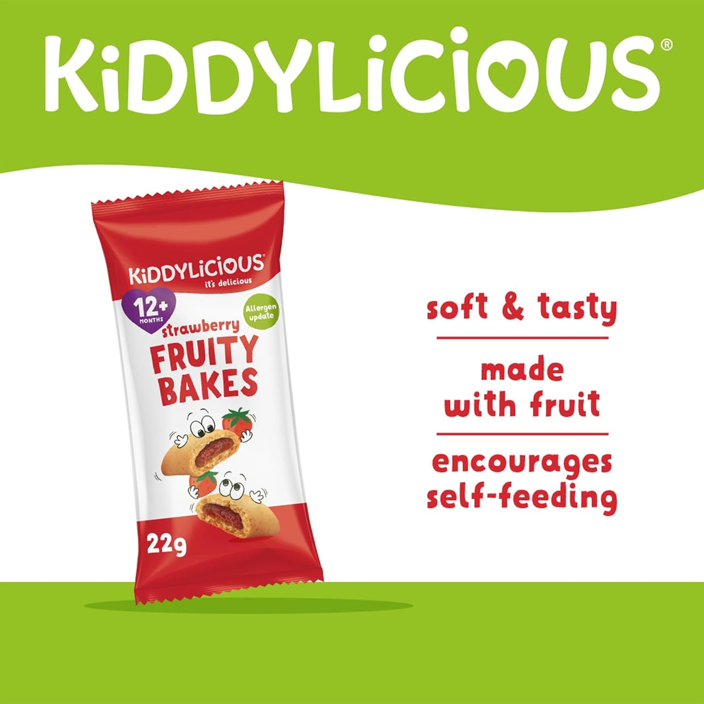 Kiddylicious Strawberry Fruity Bakes - Delicious Snacks for Kids with Real Fruit Centre - Suitable for 12+ Months - Medaid