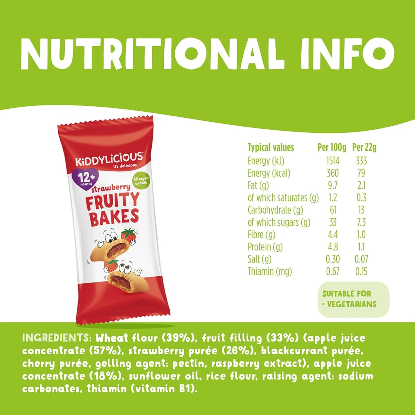 Kiddylicious Strawberry Fruity Bakes - Delicious Snacks for Kids with Real Fruit Centre - Suitable for 12+ Months - Medaid