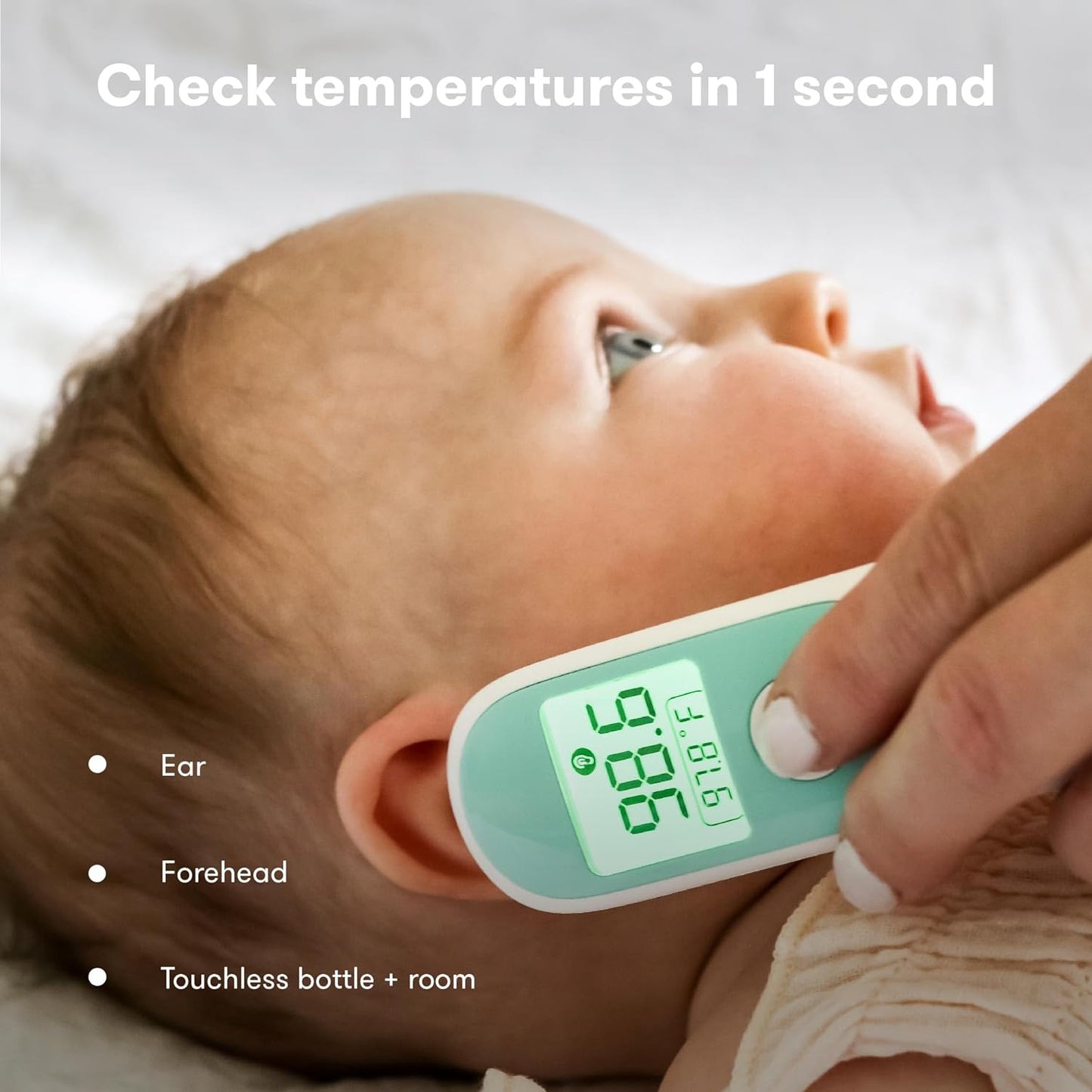 Frida Baby Infrared Thermometer 3 In 1 Ear, Forehead + Touchless For Babies, Toddlers, Adults, And Bottle Temperatures, White, 068, 5 Piece Set - Medaid