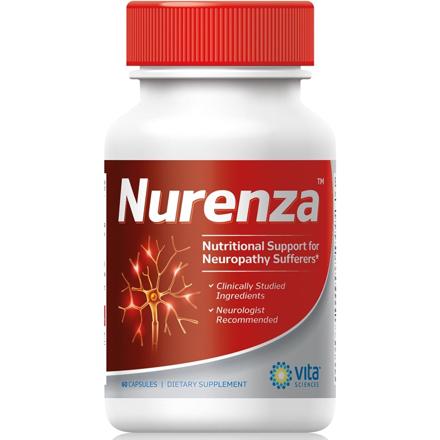 Vita Sciences Nurenza Neuropathy Supplement for Nerve Health and Fast Repair. Natural R-ALA Form 40x Strength with Vitamins and Antioxidants to Renew and Revitalize Feet, Hands, Legs, and Toes. 60 Ct. - Medaid