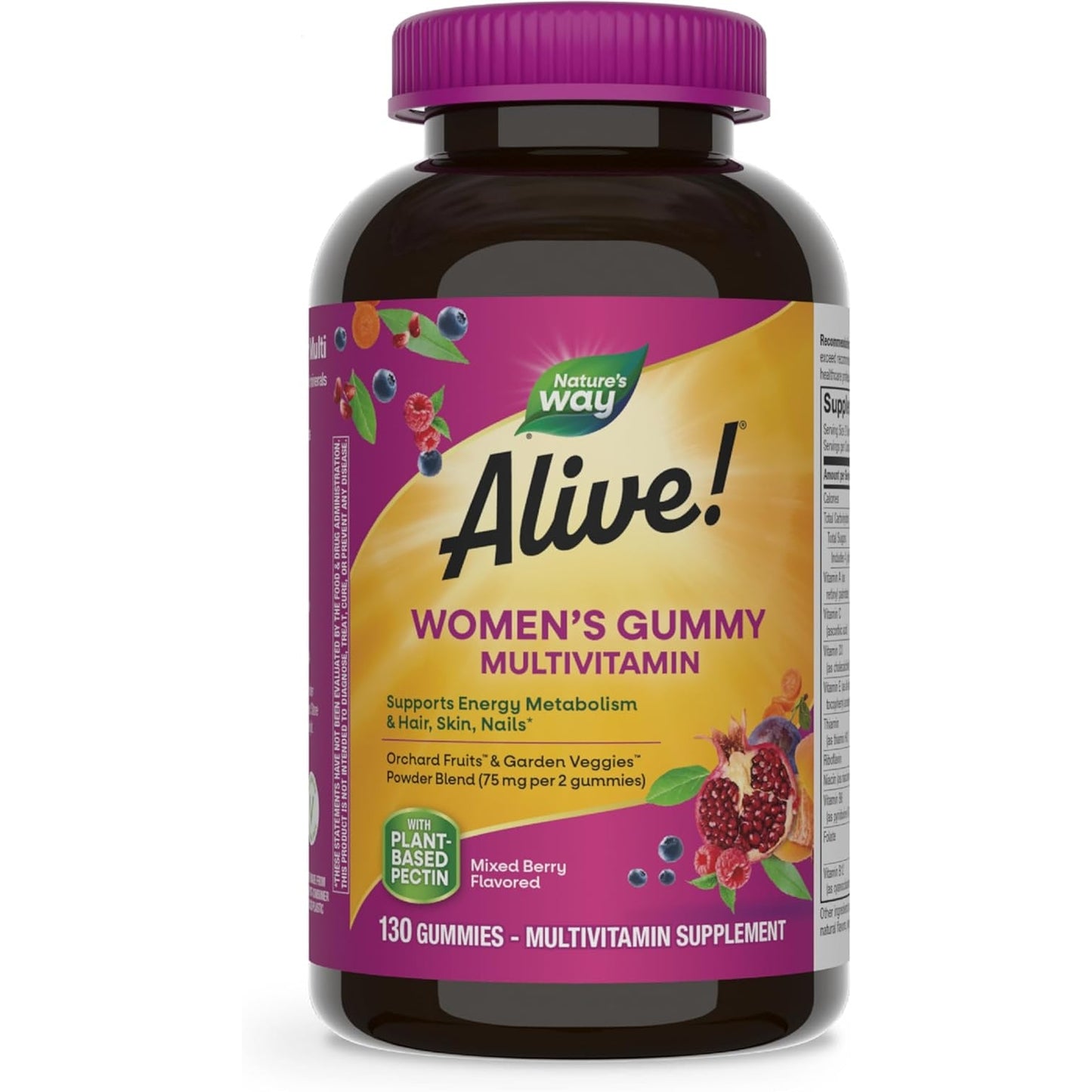 Nature's Way Alive! Women's Daily Gummy Multivitamins, 16 Vitamins & Minerals, Energy Metabolism*, Hair Skin & Nails*, Vegetarian, Mixed Berry Flavored, 130 Gummies (Packaging May Vary) - Medaid