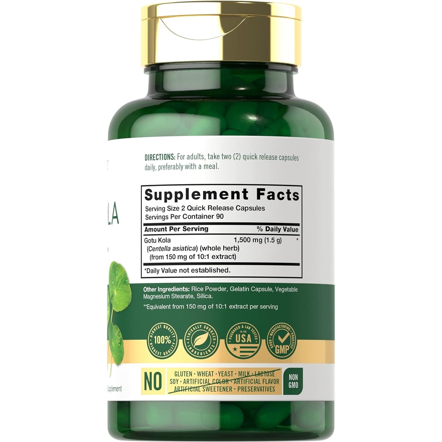 Carlyle Gotu Kola Capsules 1500mg | 180 Count | Non-GMO, Gluten Free | Traditional Herb Extract - Medaid