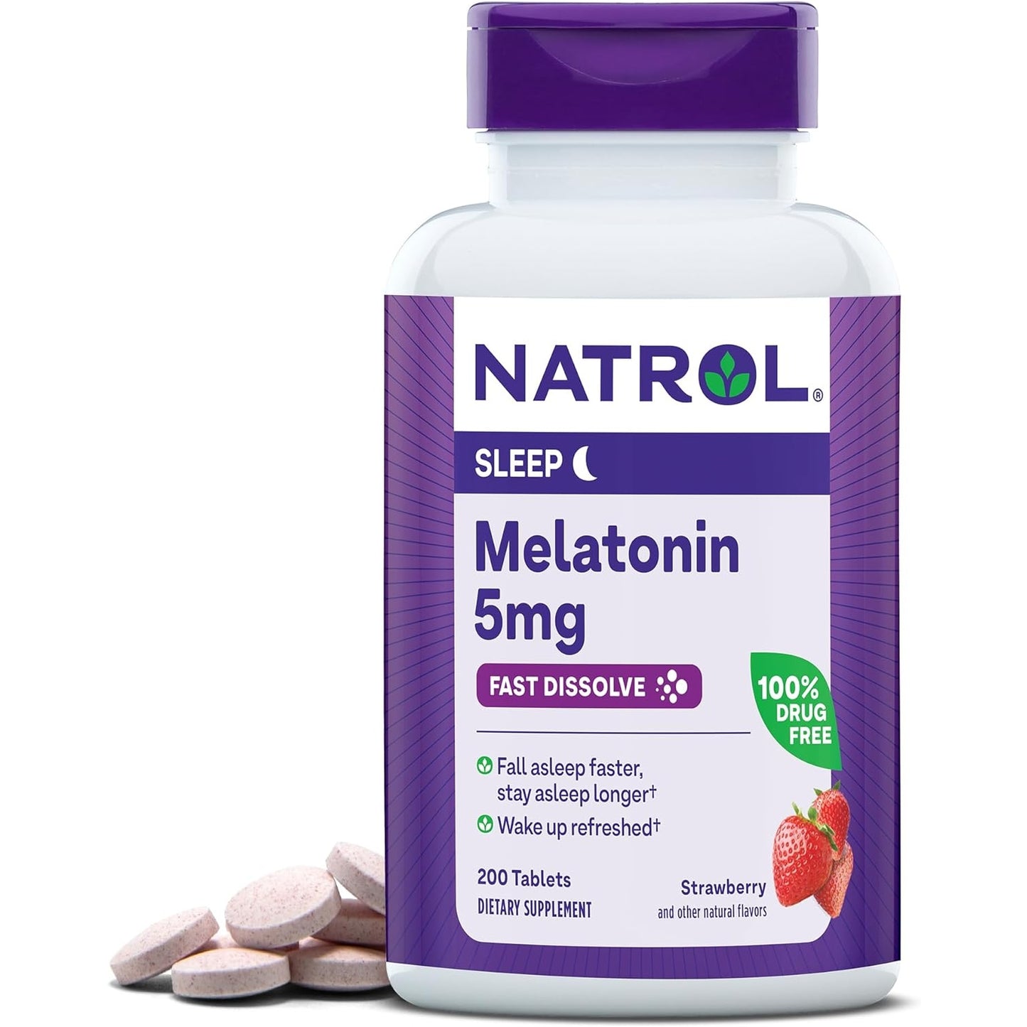 Natrol Sleep Melatonin 5mg Fast Dissolve Tablets, Nighttime Sleep Aid for Adults, 200 Strawberry-Flavored Melatonin Tablets, 200 Day Supply - Medaid
