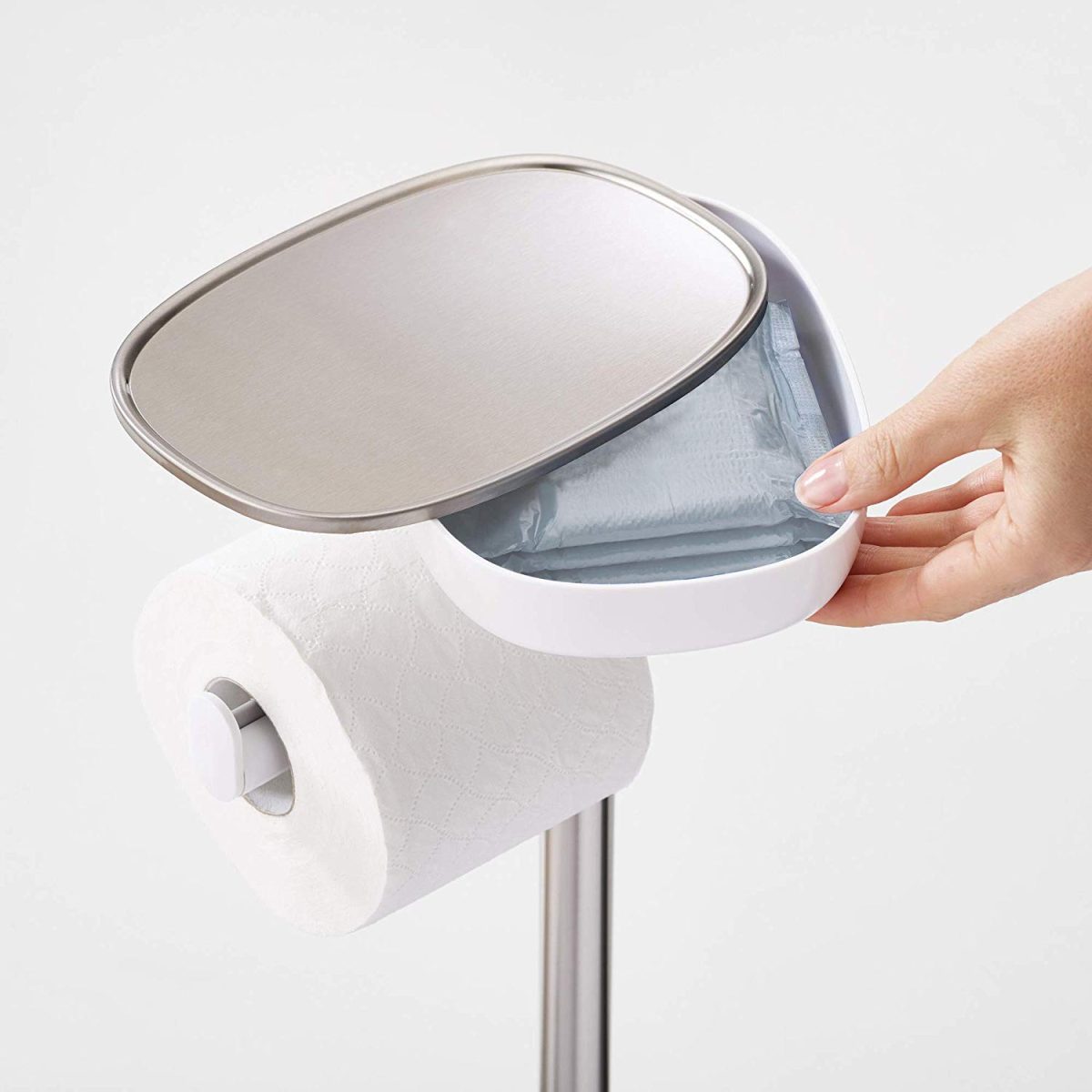 Joseph Joseph EasyStore Butler Toilet Paper Holder Stand and Flex Toilet Brush with Shelf and Drawer, Stainless Steel - Medaid