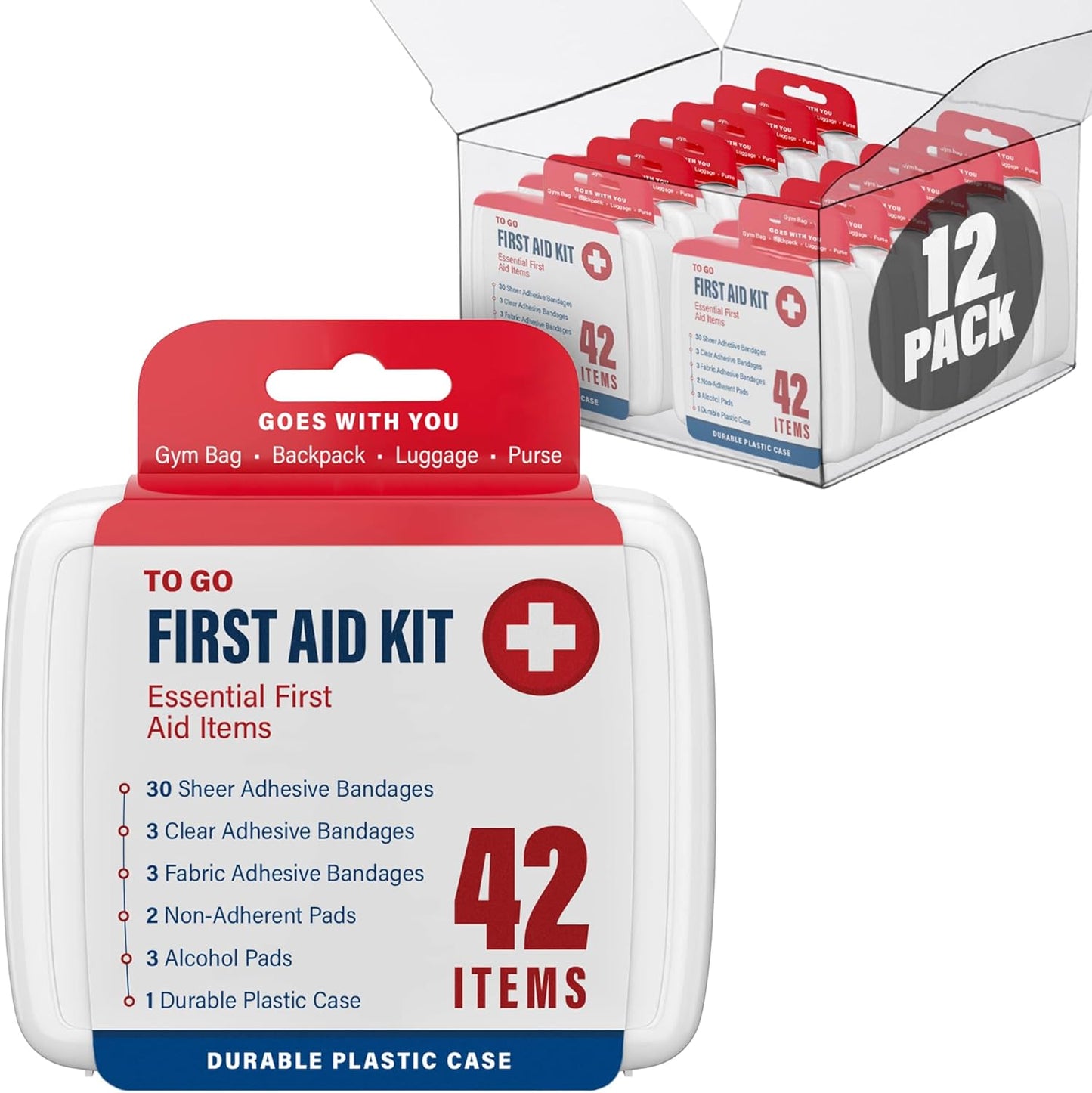 500 Piece Mini First Aid Kit for Home, Car, Office, Outdoors, Travel Size Small First Aid Kits with Adhesive Bandages and Pads - Bulk First Aid Supplies in Compact & Lightweight Case (12 Pack) - Medaid