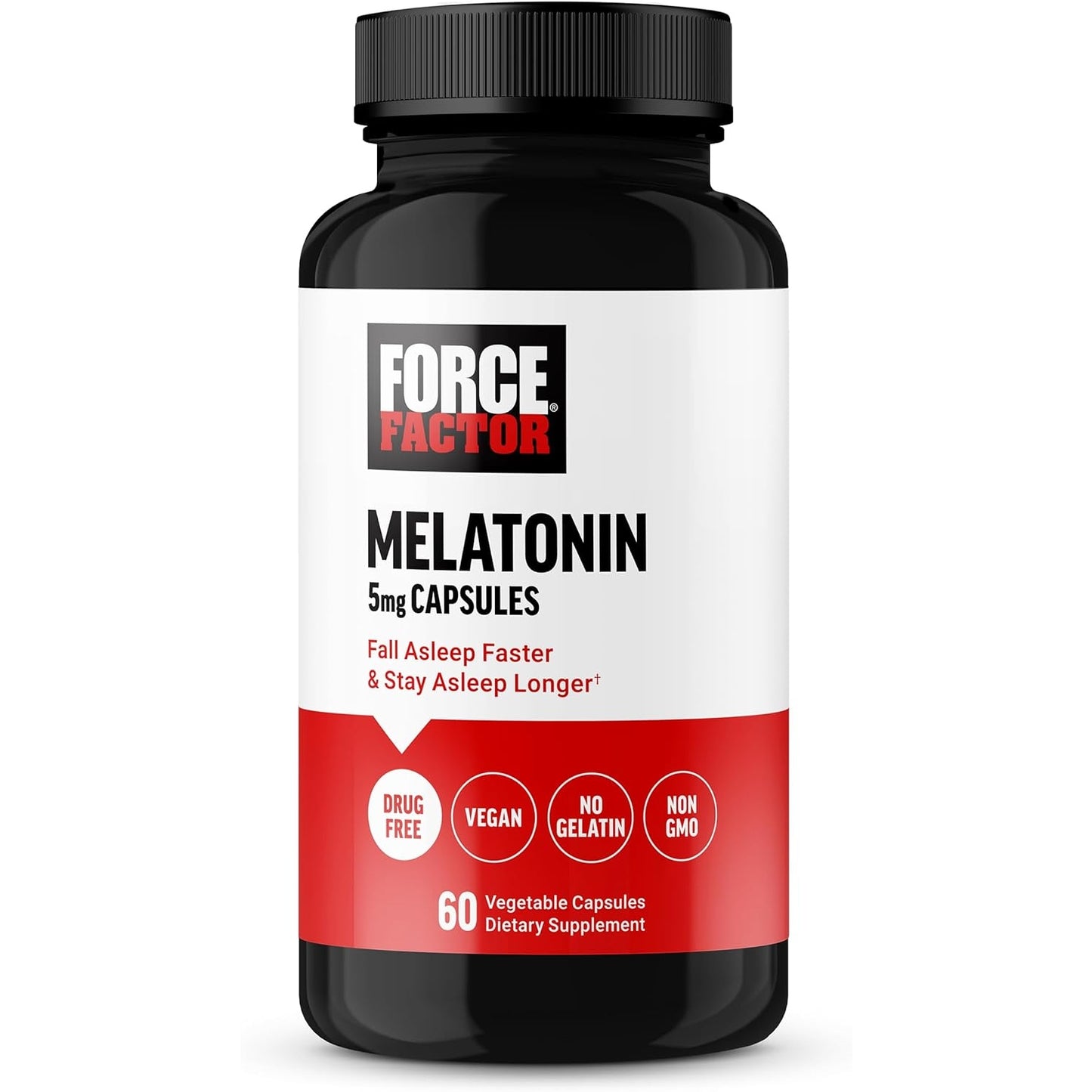 FORCE FACTOR Melatonin 5mg, Drug-Free Supplement, Vegan, Non-GMO, 60 Vegetable Capsules - Medaid