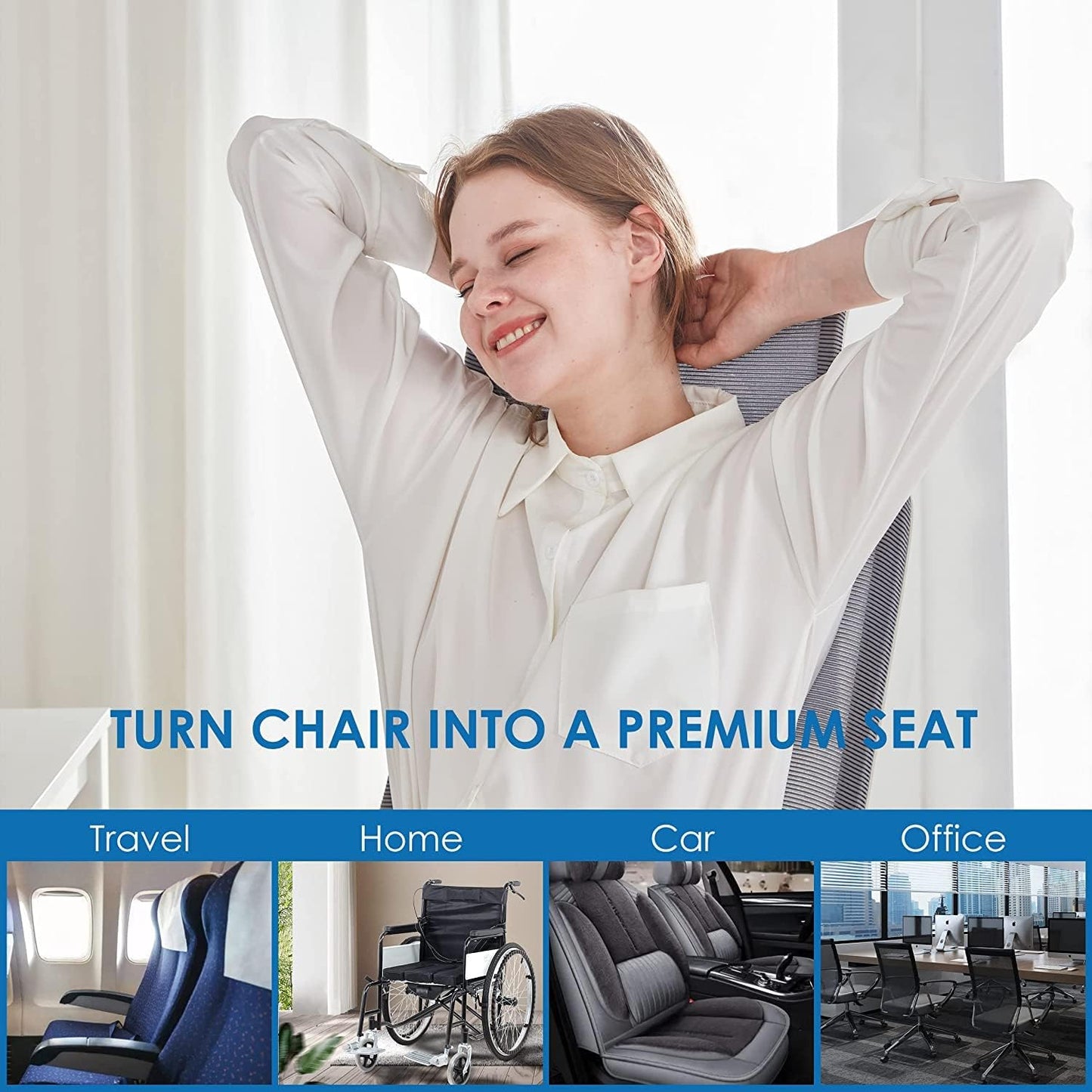 Seat Cushion Non-Slip Desk Chair Cushion Back, Coccyx, Sciatica, Tailbone Pain Relief Butt Pillow - Medaid