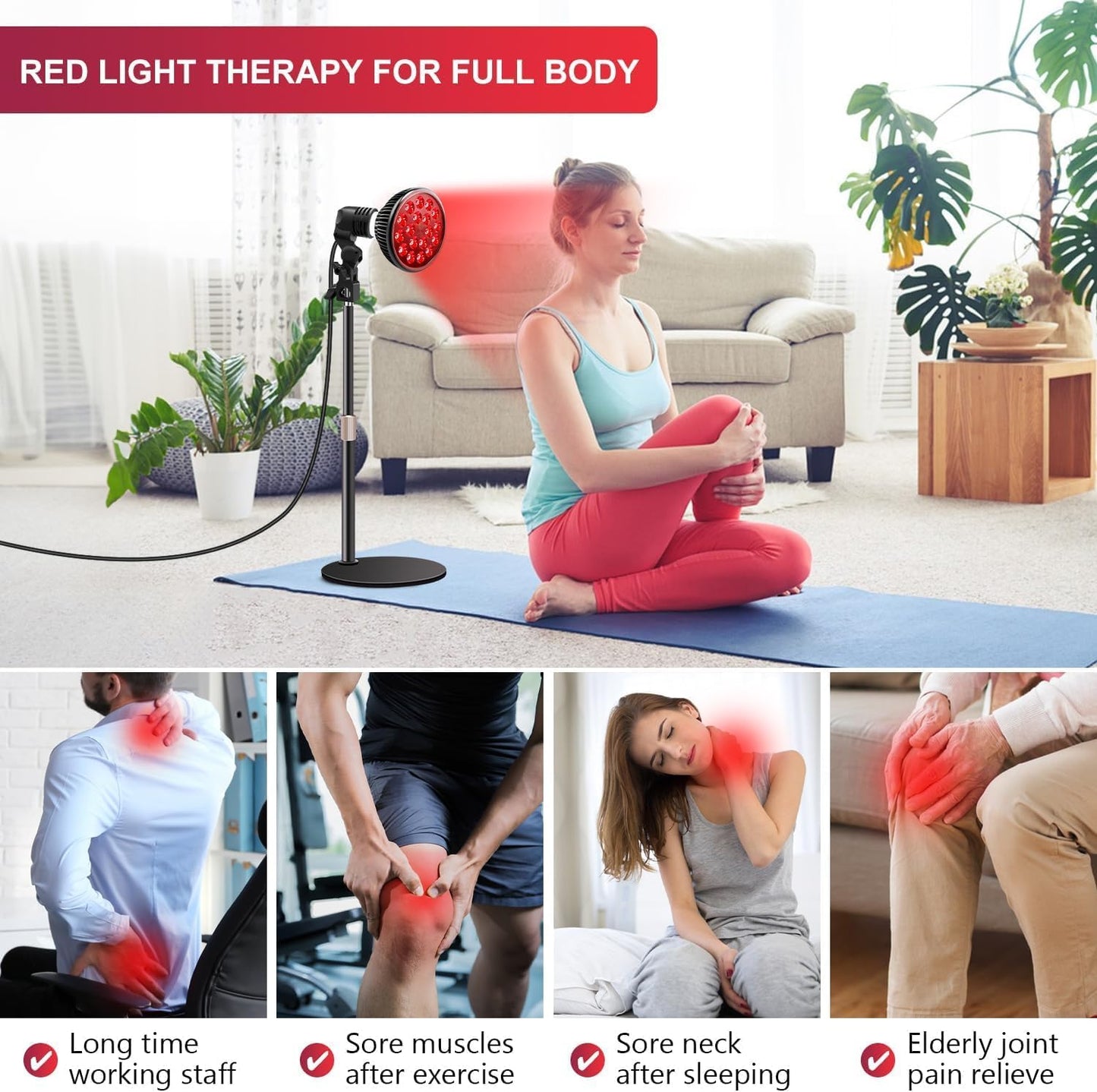 NALACAL Red Light Therapy Lamp for Face and Body,LED Red Light Therapy Bulb with Adjustable Desk Stand (10in-16.5in) with 18 LEDs – 660nm Red and 850nm Near Infrared Combo for Home Use (Black) - Medaid