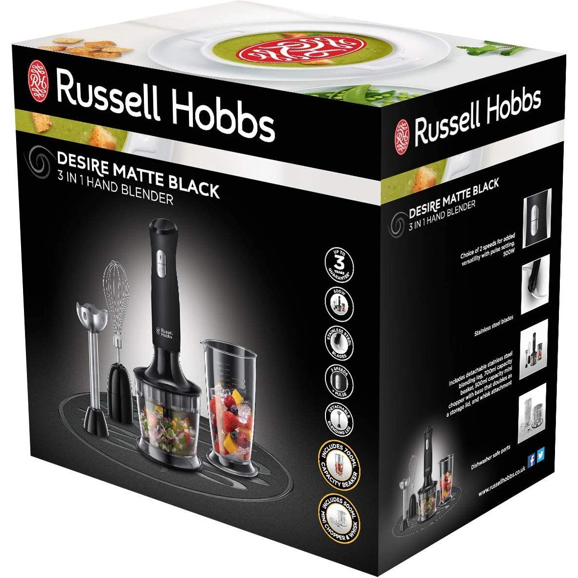 Russell Hobbs Desire 3 in 1 Hand Blender, Matte Black - Medaid