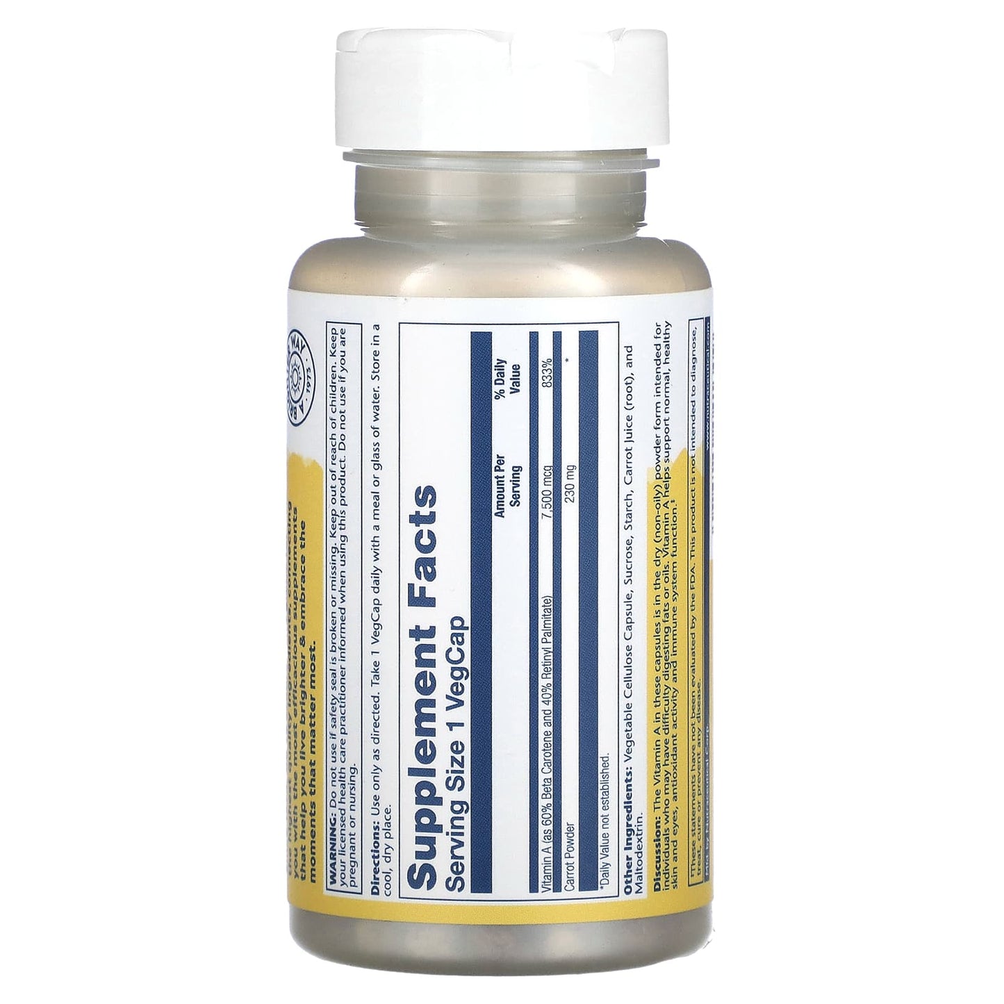 Solaray, Dry Form Vitamin A, 7,500 mcg, 60 VegCaps - Medaid