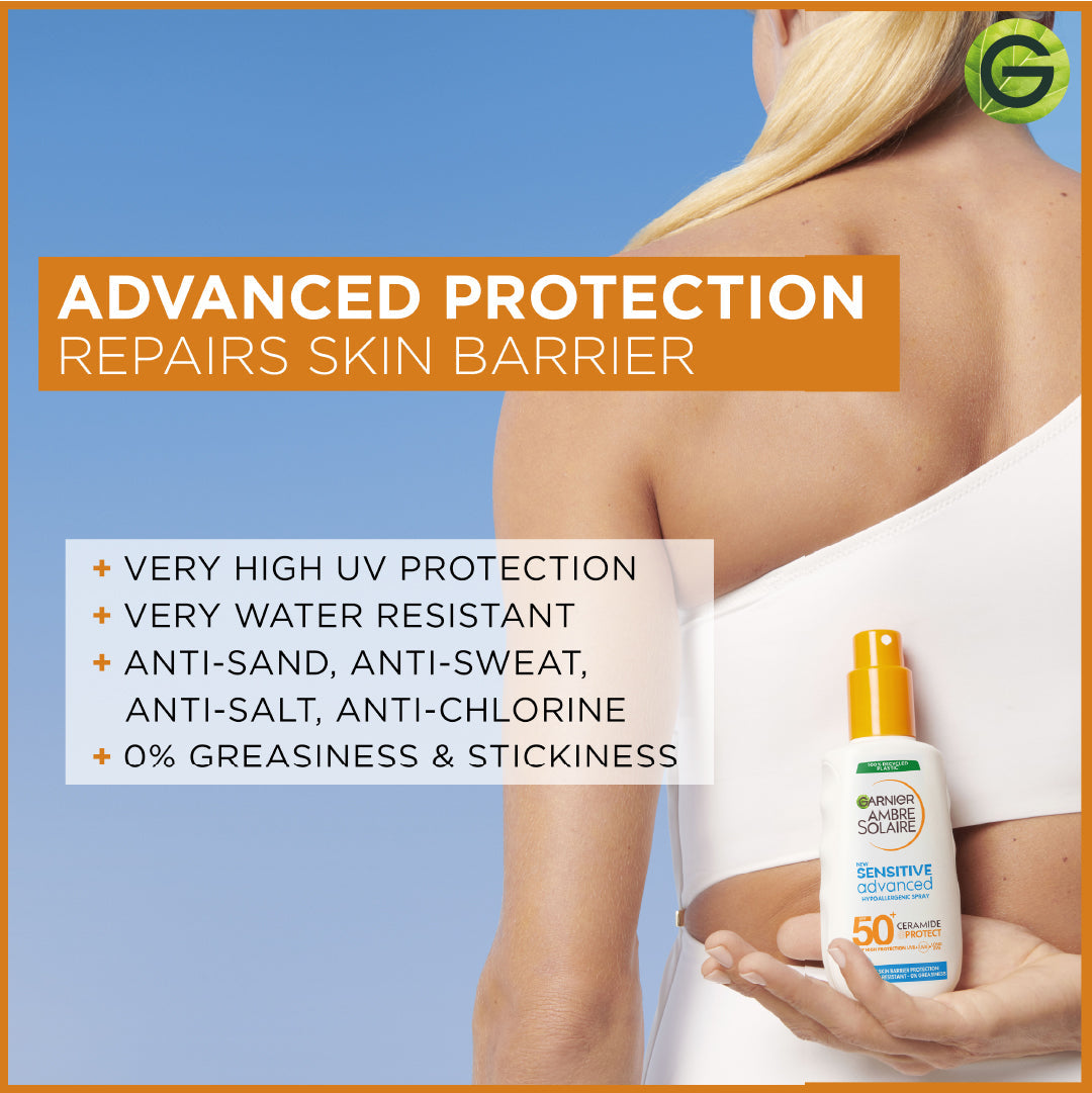 Garnier Ambre Solaire Sensitive Advanced SPF 50+ Ceramide Protect Sunscreen Spray For Adults 150ml - Medaid