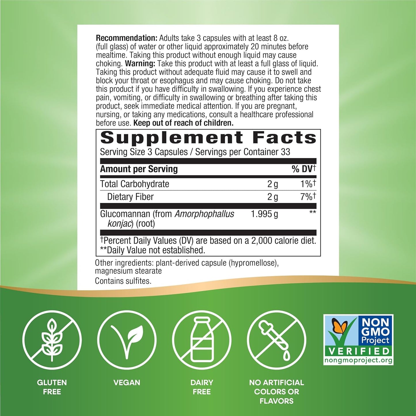 Nature's Way Premium Herbal Glucomannan from Konjac Root, 1,995 mg per serving, 100 Vegan Capsules - Medaid