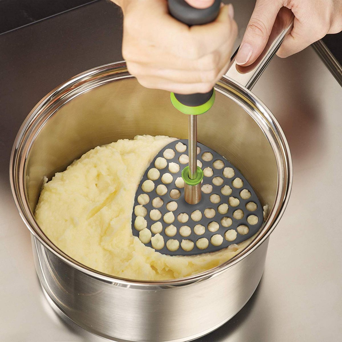 Joseph Joseph 10161 Delta Folding Potato Masher Stores Flat Space Saving Locking, One-Size, Gray/Green - Medaid