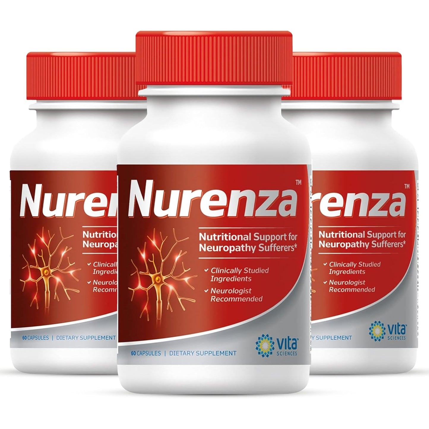 Vita Sciences Nurenza Neuropathy Supplement for Nerve Health and Fast Repair. Natural R-ALA Form 40x Strength with Vitamins and Antioxidants to Renew and Revitalize Feet, Hands, Legs, and Toes. 60 Ct. - Medaid