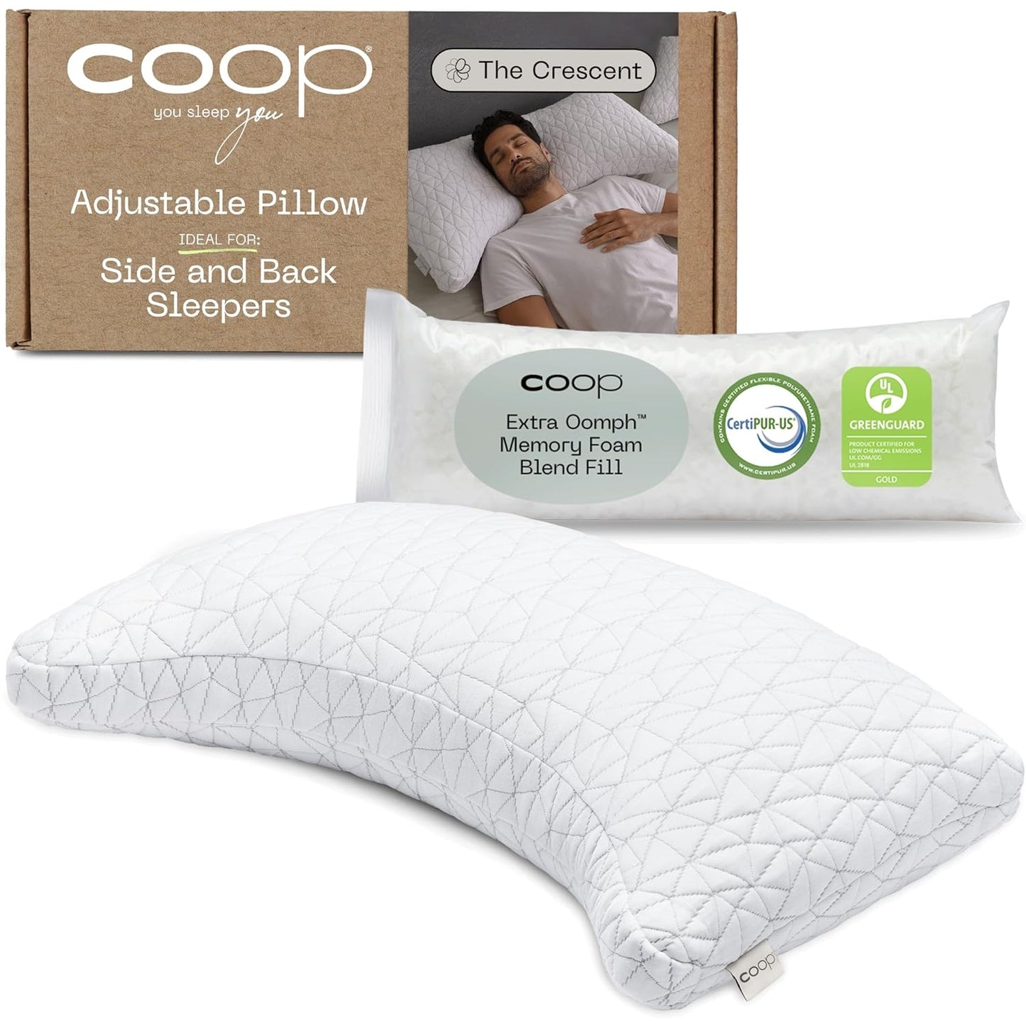 Coop Home Goods Original Cut-Out Adjustable Pillow, Queen Size Bed Pillows for Neck & Head Support, Memory Foam Pillows - Medium Firm for Side Sleeper, CertiPUR-US/GREENGUARD Gold - Medaid