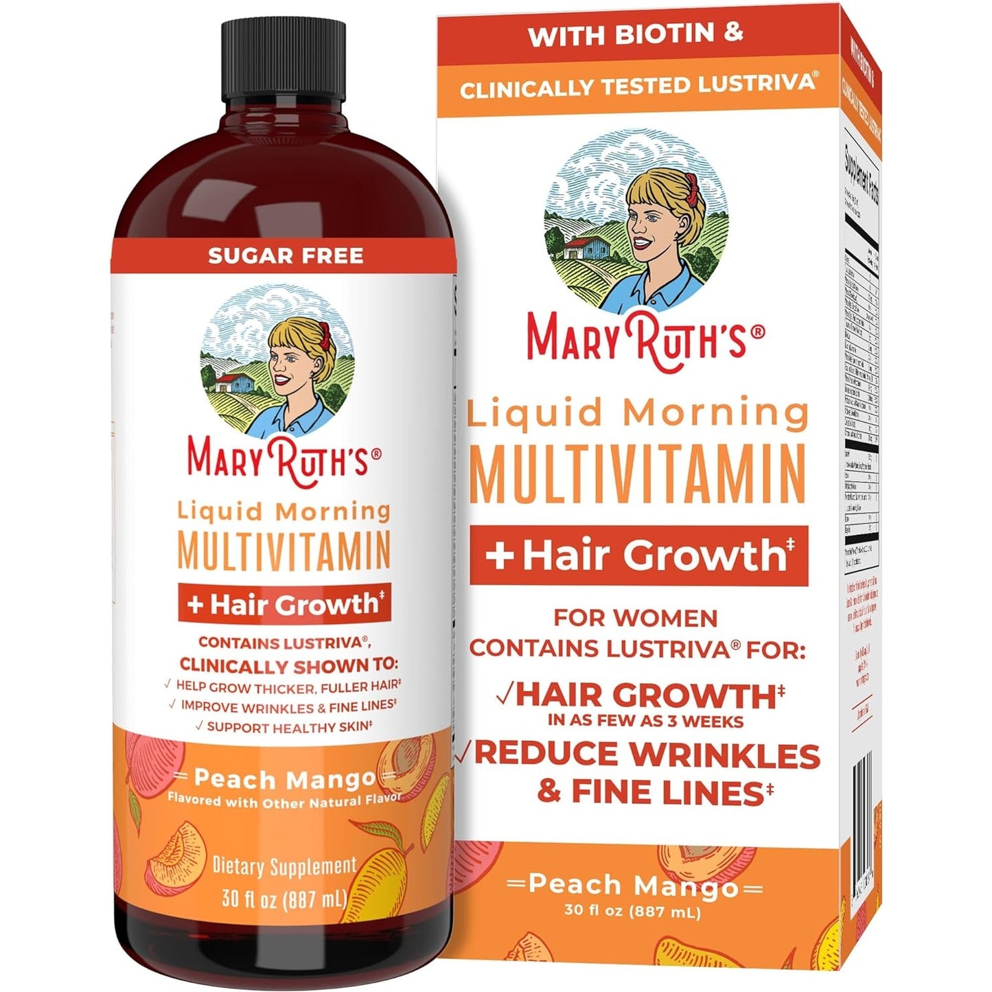 MaryRuth's Liquid Multivitamin + Lustriva® Hair Growth Vitamins | Biotin 10000mcg | Vitamin D | Clinically Tested for Thicker Hair, Wrinkles, Fine Lines, Skin Care | Ages 18+ | 30 Fl Oz - Medaid
