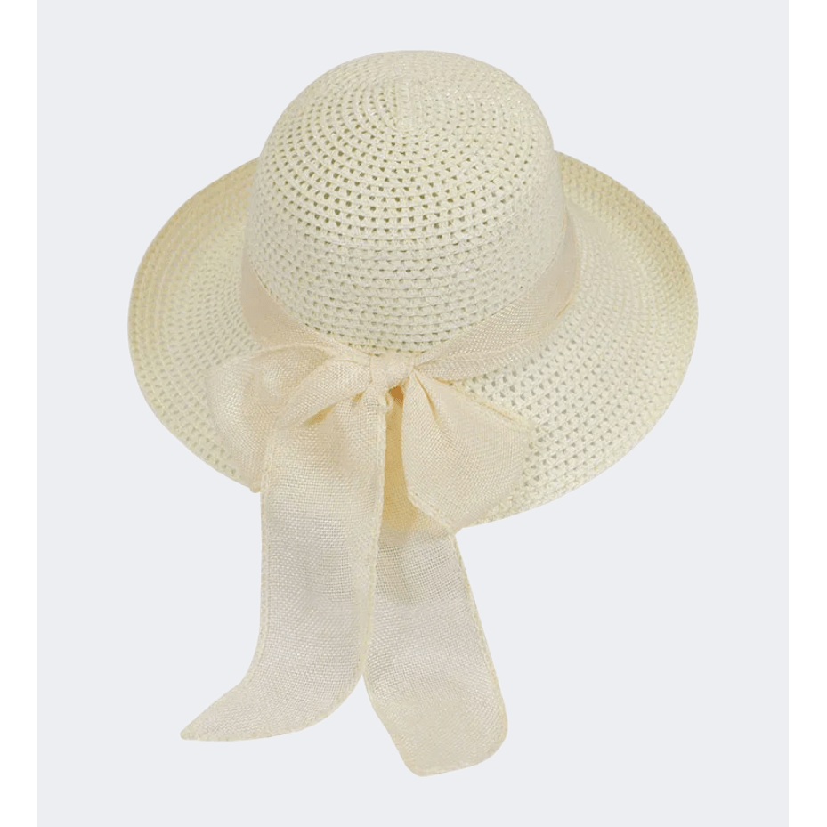 Stamion Floppy Short Ribbon With Turned Up Brim Women Beach Hat Off White - Medaid