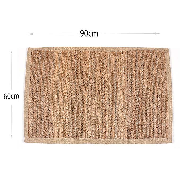 90 CM X 60 CM Handmade Rectangular Natural Fibers Jute Rug with Nest Cloth Ends Braided Reversible Rugs for Bedroom Living Room Indoor and Outdoor - Medaid