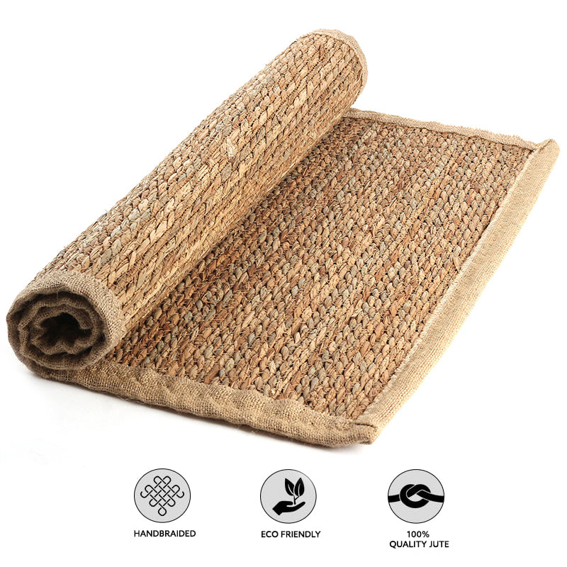 90 CM X 60 CM Handmade Rectangular Natural Fibers Jute Rug with Nest Cloth Ends Braided Reversible Rugs for Bedroom Living Room Indoor and Outdoor - Medaid