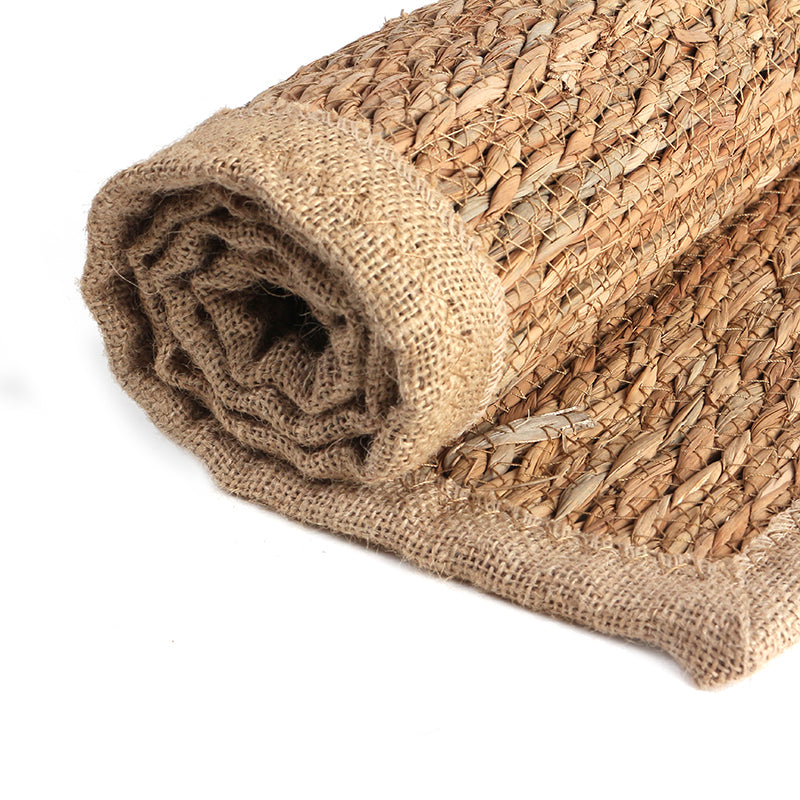 90 CM X 60 CM Handmade Rectangular Natural Fibers Jute Rug with Nest Cloth Ends Braided Reversible Rugs for Bedroom Living Room Indoor and Outdoor - Medaid