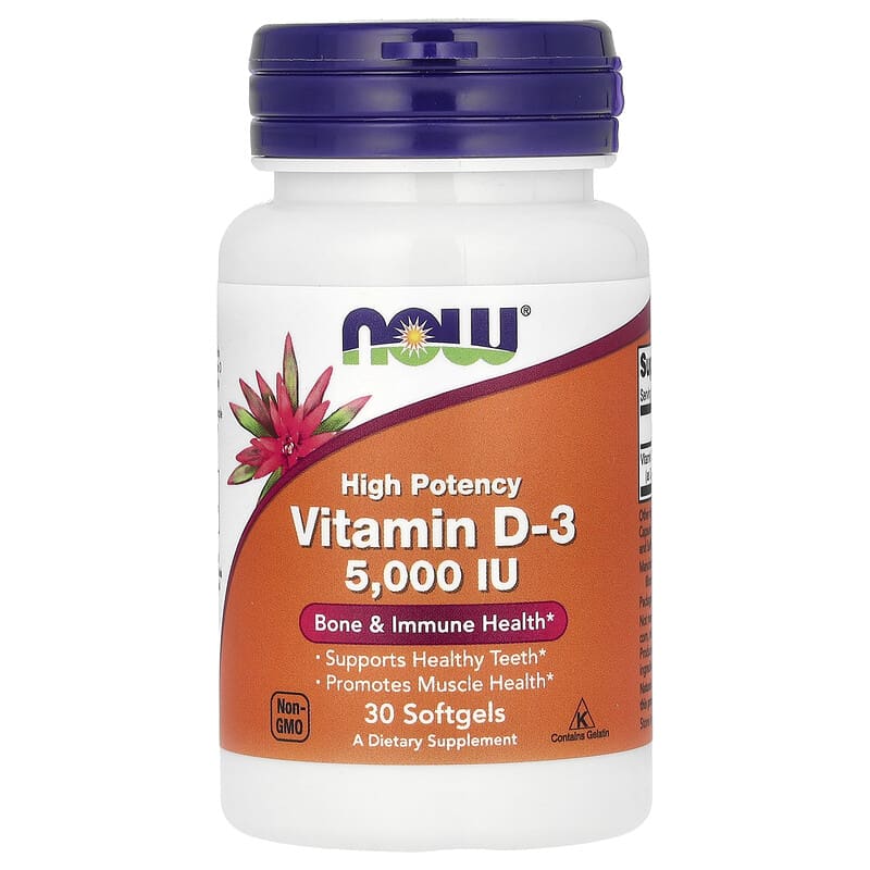 NOW Foods, Vitamin D-3, High Potency, 5,000 IU, 30 Softgels - Medaid