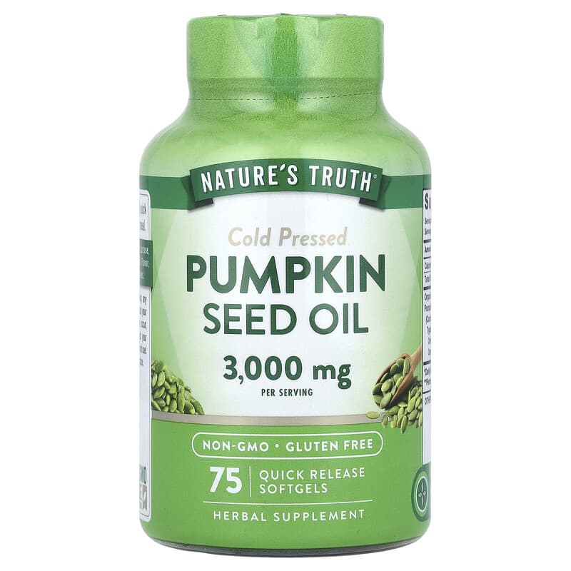 Nature's Truth, Pumpkin Seed Oil, Cold Pressed, 3,000 mg, 75 Quick Release Softgels, (1,000 mg per Softgel) - Medaid