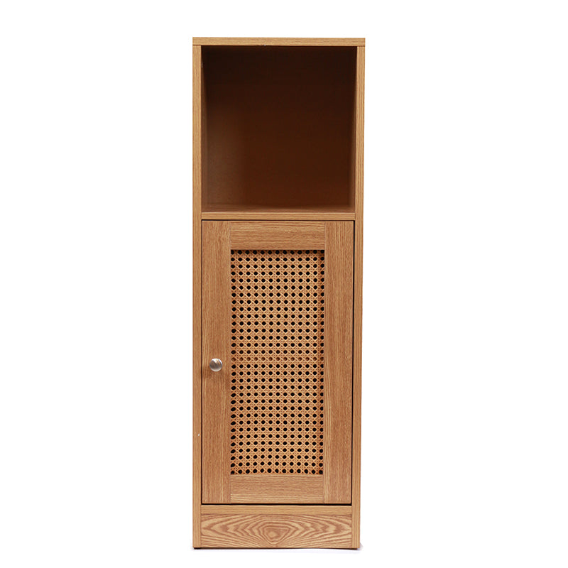 3 Tier Waterproof Wooden and Rattan Storage Cabinet Organizer Slim Design Freestanding Floor Cabinet for Bathroom Bedroom Living Room Kitchen - Medaid