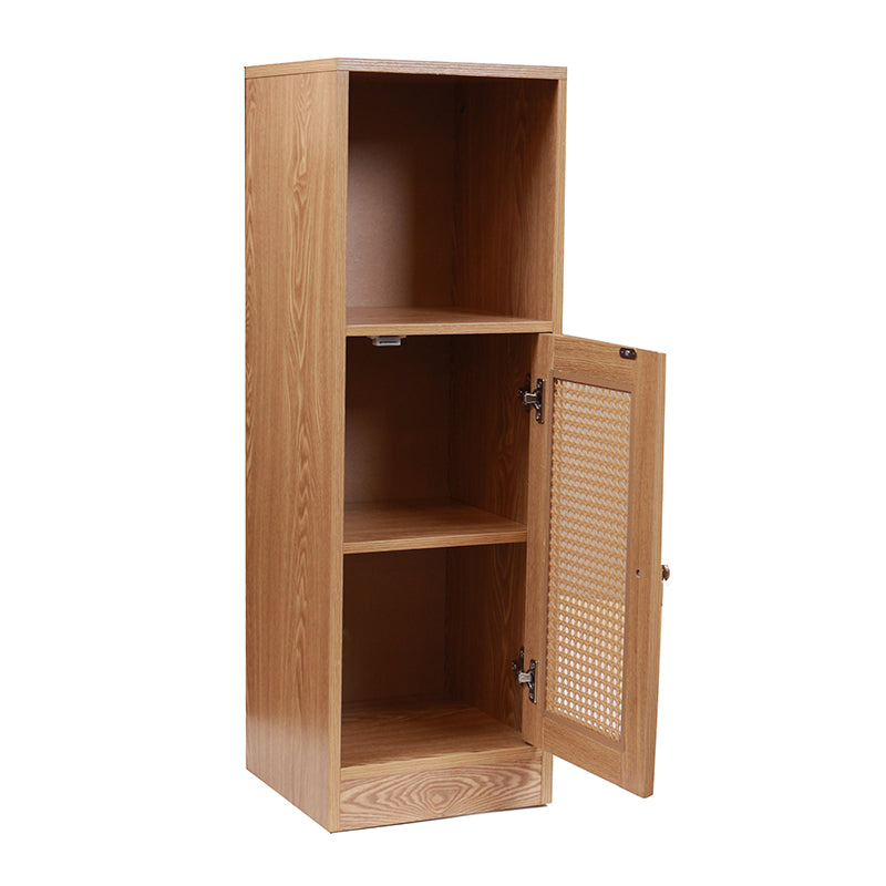 3 Tier Waterproof Wooden and Rattan Storage Cabinet Organizer Slim Design Freestanding Floor Cabinet for Bathroom Bedroom Living Room Kitchen - Medaid