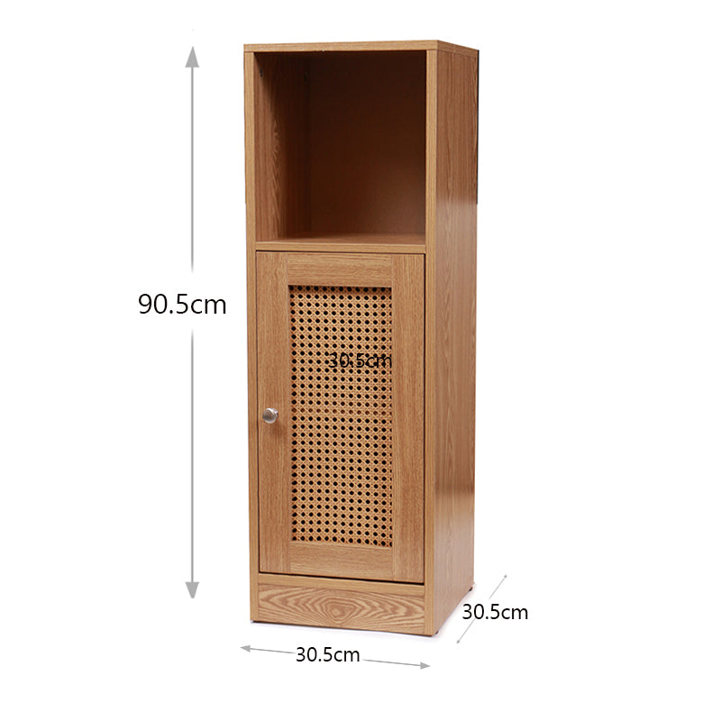 3 Tier Waterproof Wooden and Rattan Storage Cabinet Organizer Slim Design Freestanding Floor Cabinet for Bathroom Bedroom Living Room Kitchen - Medaid