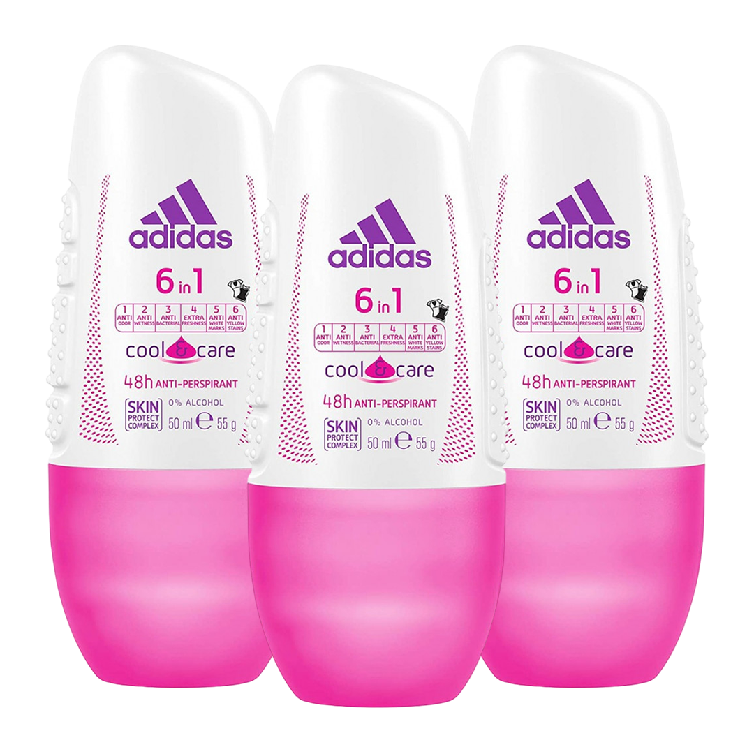 Adidas 6in1 48H Anti-Perspirant Cool & Care Roll-On Deodorant For Her - Pack Of 3 - Medaid