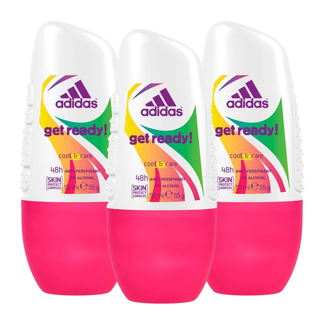 Adidas Get Ready Cool & Care 48H Anti-Perspirant Roll-On Deodorant For Her - Pack Of 3 - Medaid
