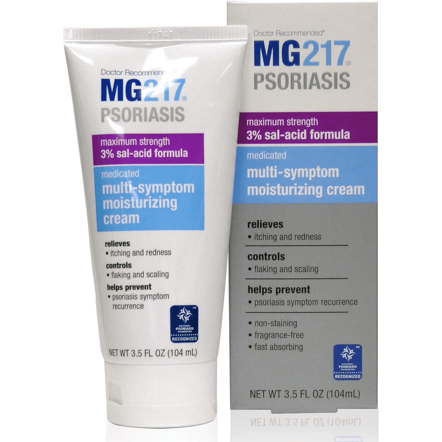MG217 Psoriasis Cream, 3% Salicylic Acid Multi-Symptom Moisturizing Psoriasis Cream, 3.5 Fluid Ounce - Medaid