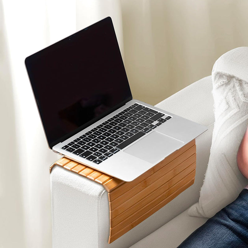 Bamboo Sofa Arm Tray Foldable Couch Protector and Armrest Tray with Non Slip Backing Sofa Tray and Organizer for Drink Snack Phone Laptop - Medaid