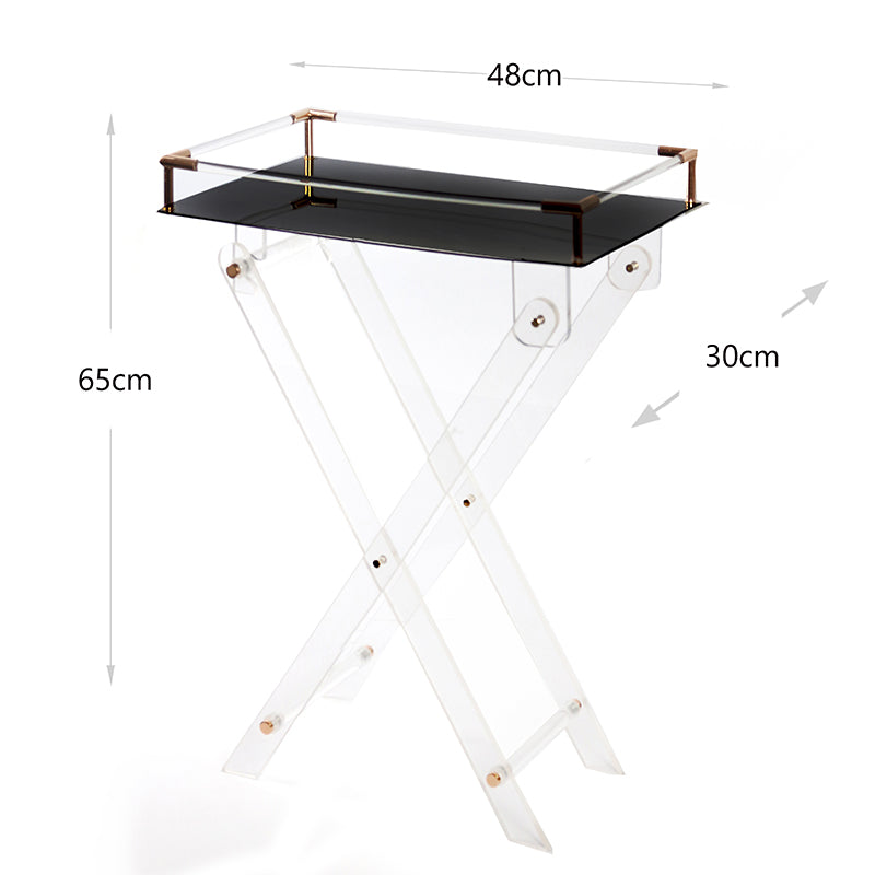 65 CM Clear Folding Plexi Rectangular Tray Table with Black Bottom Portable Side Table for Bedroom Living Room Kitchen Nightstand - Medaid