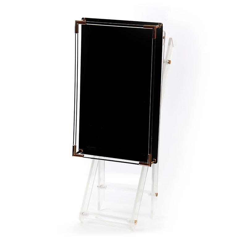 65 CM Clear Folding Plexi Rectangular Tray Table with Black Bottom Portable Side Table for Bedroom Living Room Kitchen Nightstand - Medaid