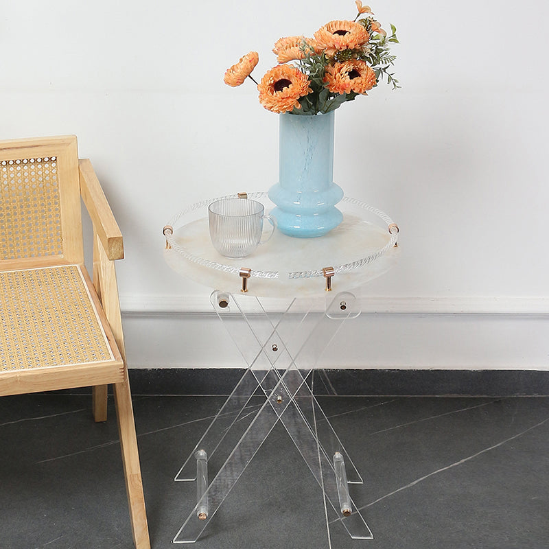 63 CM Clear Folding Plexi Round Tray Table Portable Side Table for Bedroom Living Room Kitchen Nightstand - Medaid