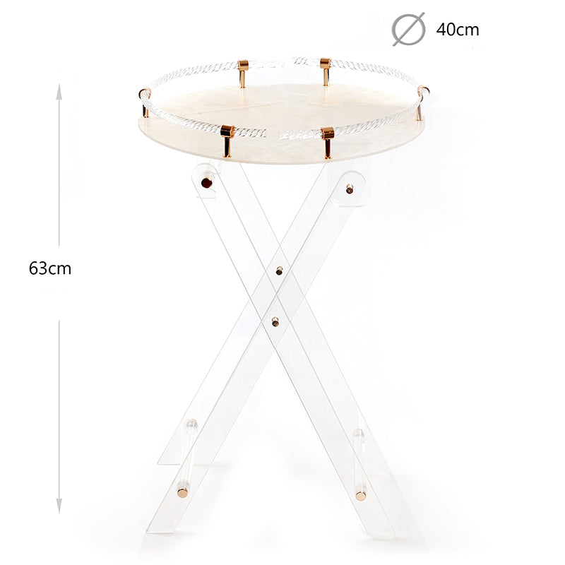 63 CM Clear Folding Plexi Round Tray Table Portable Side Table for Bedroom Living Room Kitchen Nightstand - Medaid