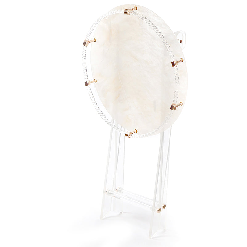 63 CM Clear Folding Plexi Round Tray Table Portable Side Table for Bedroom Living Room Kitchen Nightstand - Medaid